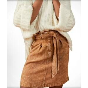 Pilcro for Anthropologie Skirt Women 8 Tan Brown Paper Bag Tie Waist Linen Blend